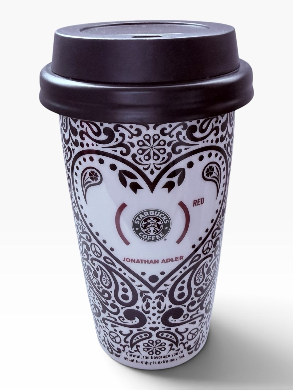 Starbucks Jonathan Adler Red Heart  12 oz Coffee Tumbler Travel Mug Cup